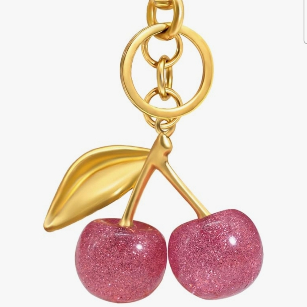 Gold and Pink Cherry Keychain/Bag Charm